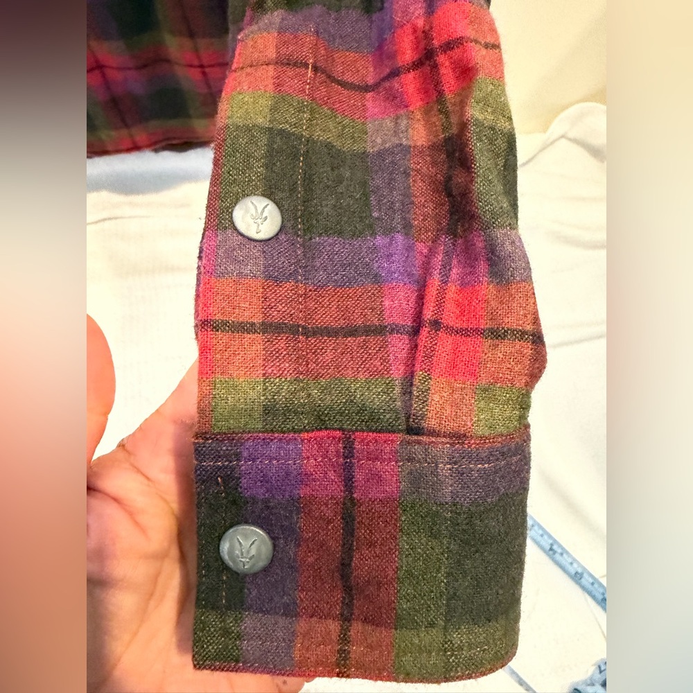 IBEX flannel Button-Up Shirt in Olive Green and Pink - Picture 5 of 7